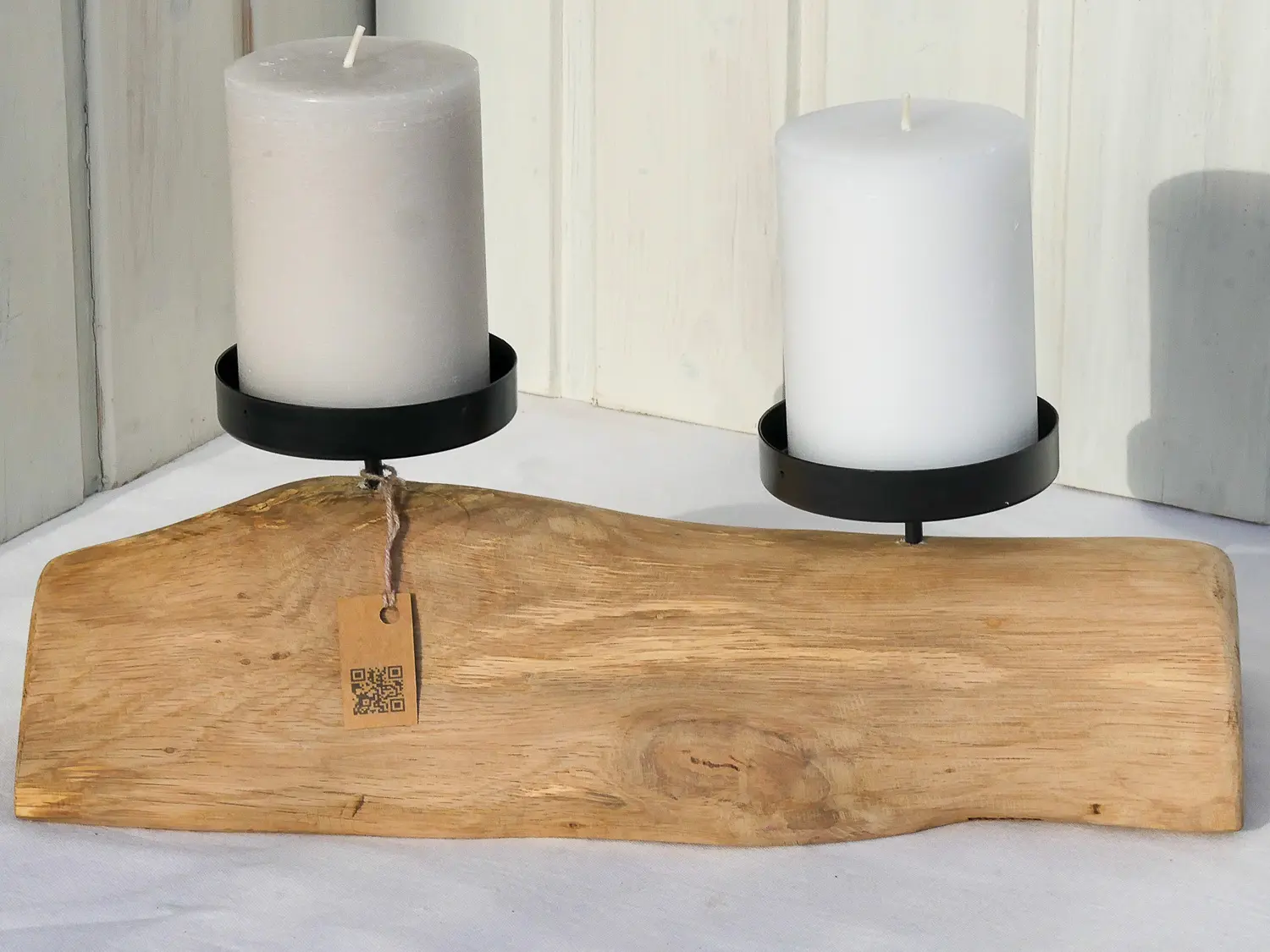 Handgefertigtes Balkenlicht aus Upcycling-Eiche, minimalistisches Deko-Unikat für Blockkerzen - nachhaltig & handgefertigt