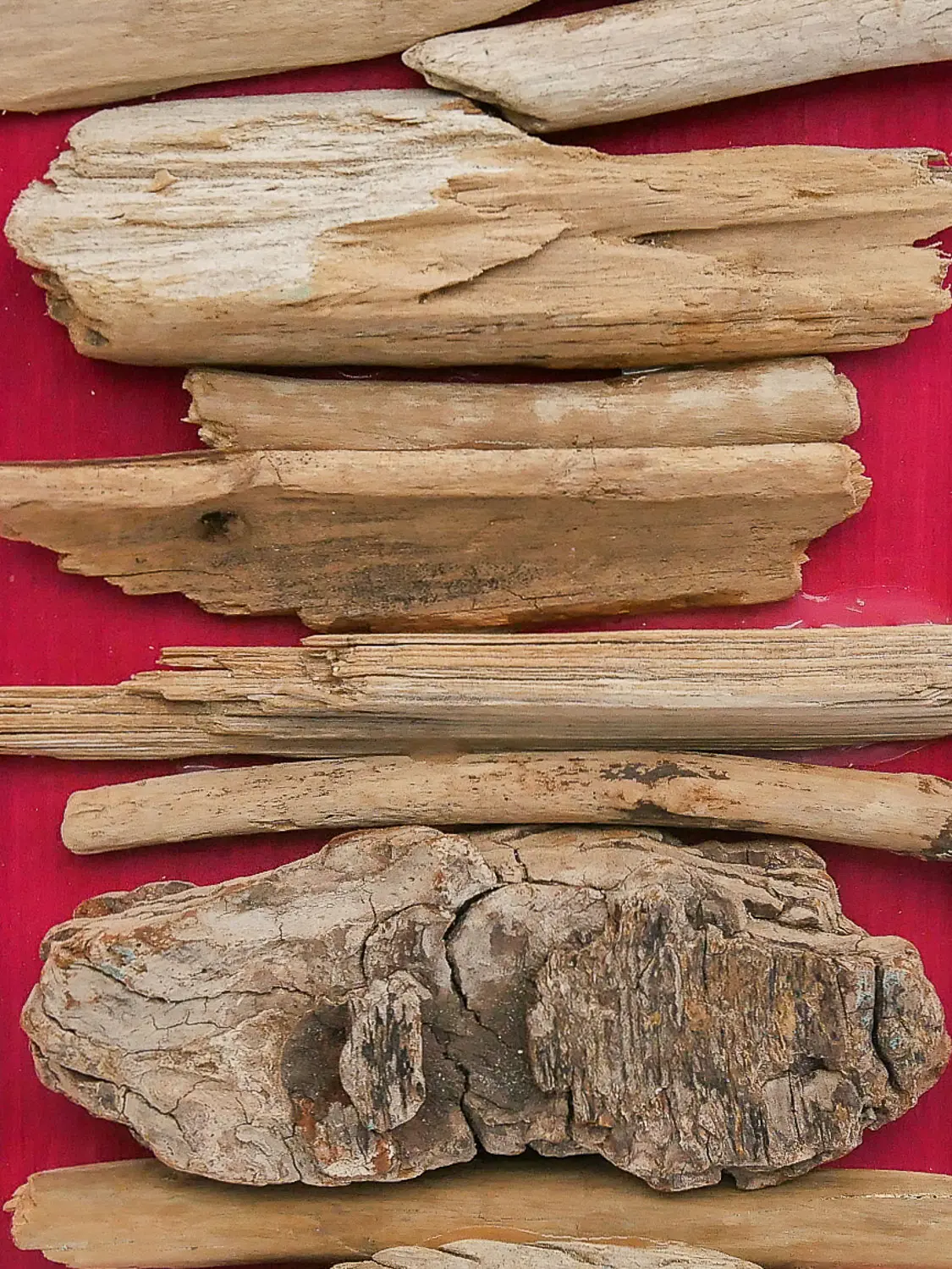 Treibholzbild aus skandinavischen Holz. Die Grundplatte wurde mit Farbe versehen und das Schwemmholz darauf aufgebracht. Nachhaltig und handgefertigt.