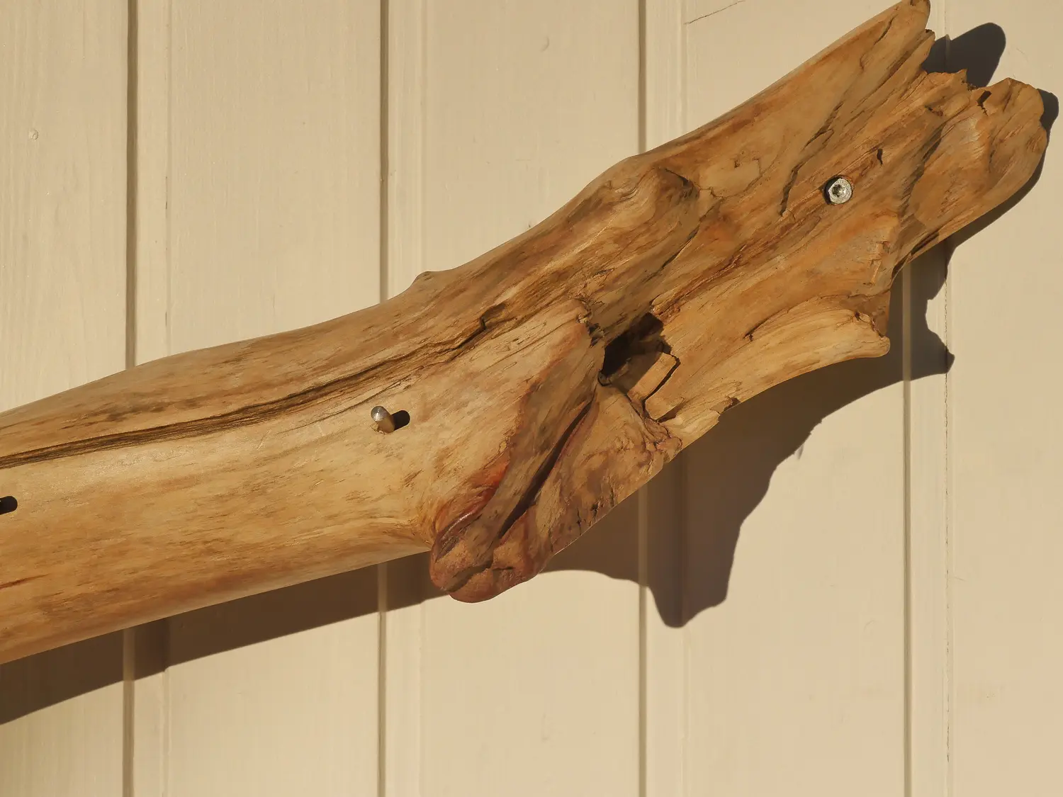 Handgemachte Wandgarderobe Windwurf aus entrindetem Ast mit 6 Haken. Natürlich nachhaltig.