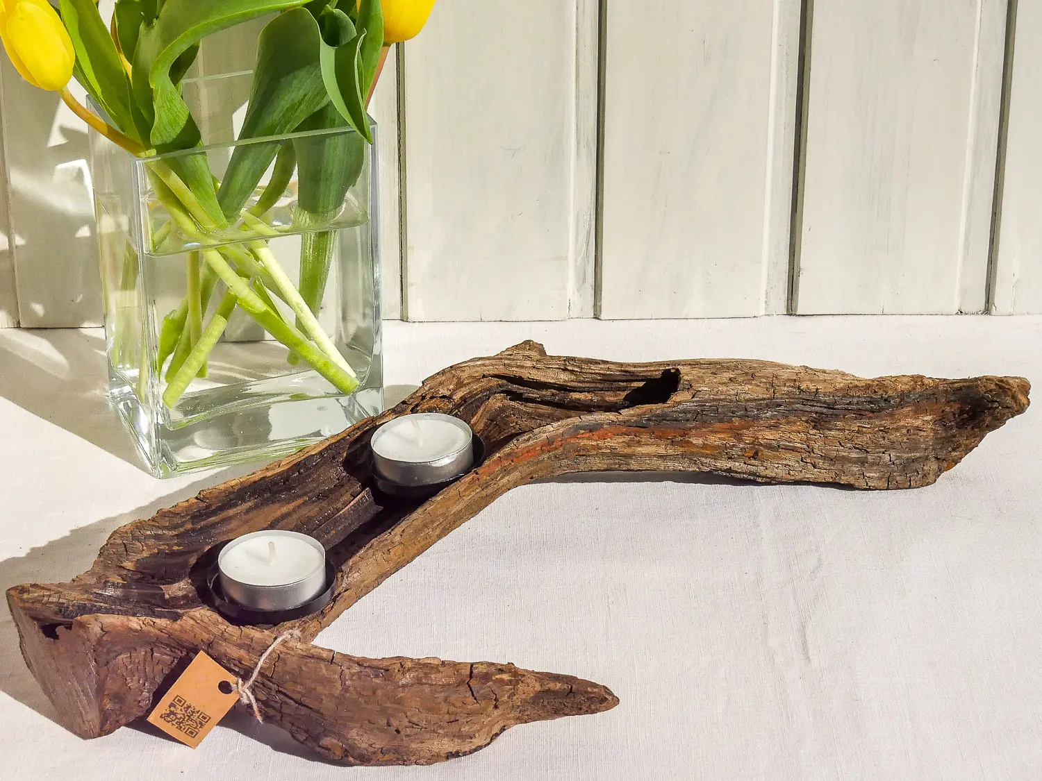 Nachhaltige Wohndeko aus Holz – rustikaler Wurzelholz-Kerzenständer Rör, Unikat aus Naturmaterialien. Nachhaltig, handgefertig - Hygge!