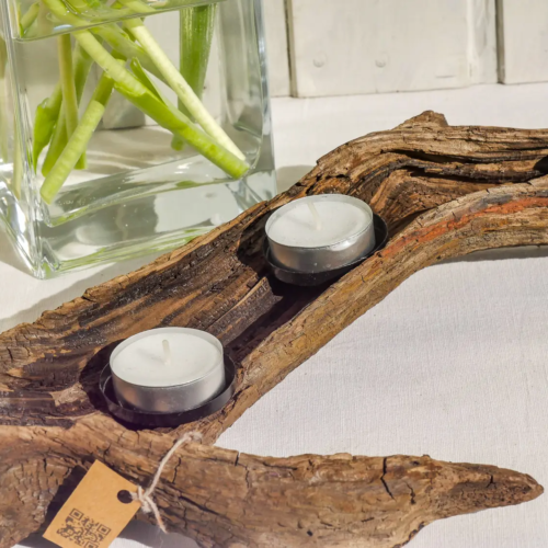 Nachhaltige Wohndeko aus Holz – rustikaler Wurzelholz-Kerzenständer Rör, Unikat aus Naturmaterialien. Nachhaltig, handgefertig - Hygge!